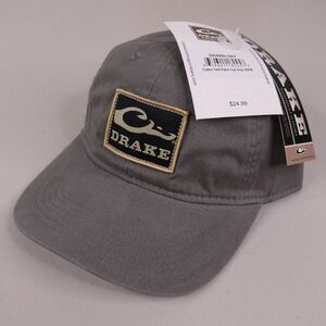 Drake Waterfowl Hat Gray Cotton Twill Logo Patch Strapback Dad Ball Cap NWT New